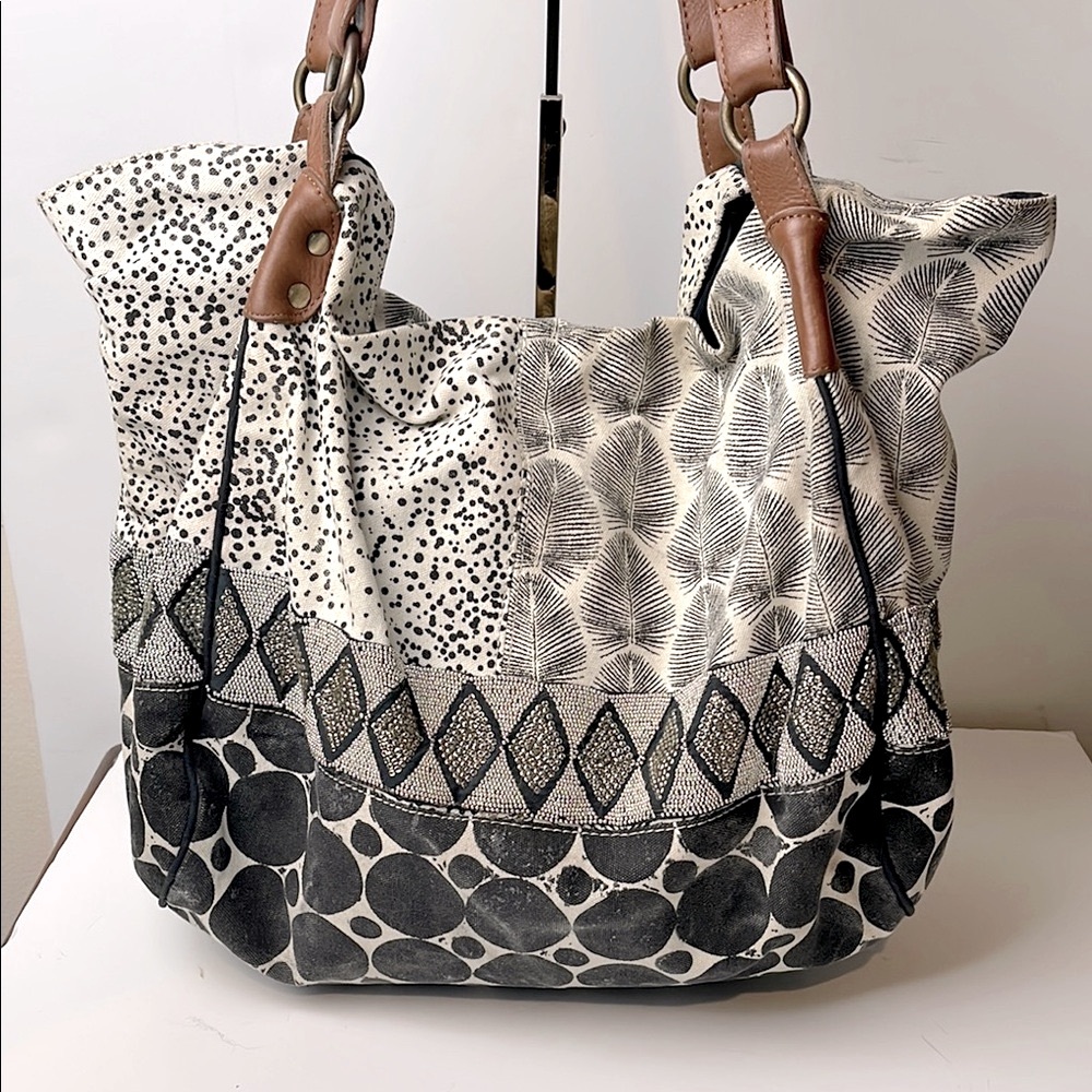 Anthropologie Canvas Jasper and Jeeva Beaded Hobo Shoulder bag